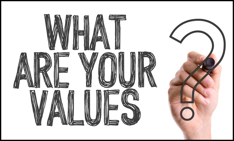 A hand with a marker writing "What are your values?"