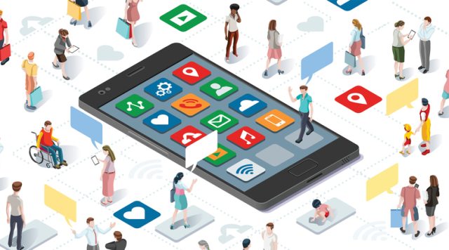 People Connecting Smartphone Isometric Vector Infographic