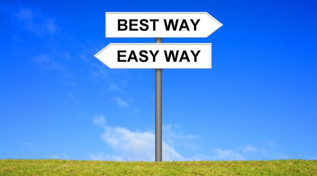 Signpost with 2 arrows shows Best way or easy Way