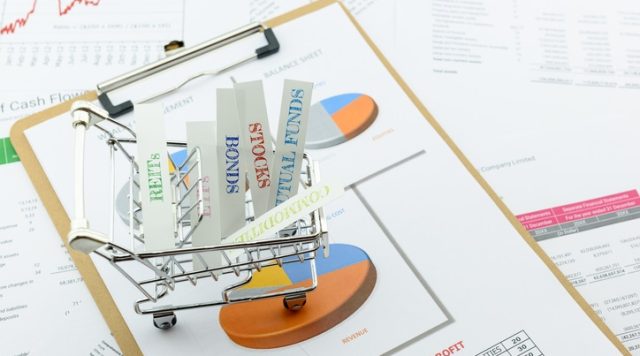 Various type of financial and investment products in a trolley.