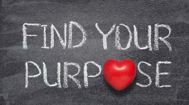 white text on black chalkboard that says "find your purpose"