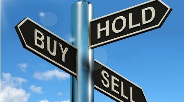 Buy Hold And Sell Signpost Representing Stocks Strategy